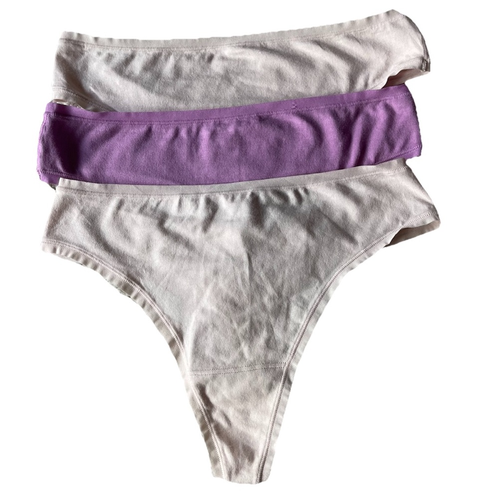 (3) NEW Natori Bliss Bare Stretch Cotton Thong Panty Set Lot Bundle pink purple